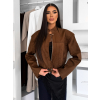 Tmavě hnědá koženková biker bunda YOBARI
