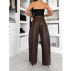 Tmavě hnědé koženkové mom široké kalhoty KEMIRI