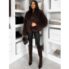 Tmavě hnědý kožešinový vlnitý faux fur kabátek FURLA