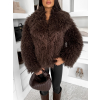 Tmavě hnědý kožešinový vlnitý faux fur kabátek FURLA