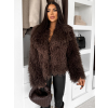 Tmavě hnědý kožešinový vlnitý faux fur kabátek FURLA