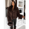 Tmavě hnědý kožešinový vlnitý faux fur kabátek FURLA