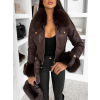 Tmavě hnědá krátká biker bunda EMBRILA s kožešinkou