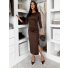 Hnědé společenské midi šaty NUREILA s rozparkem