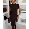 Tmavě hnědé dlouhé elastické šaty LABUA