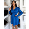 Královsky modré saténové áčkové krátké šaty MOKESA
