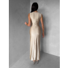 Béžové společenské dlouhé šaty DRAVELY s řasením