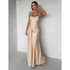 Béžové zlaté společenské dlouhé šaty SATIN s rozparkem