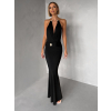 Černé společenské dlouhé šaty ARKENY s ozdobou