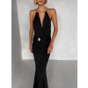 Černé společenské dlouhé šaty ARKENY s ozdobou