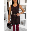 Černo-vínové kárované plisované krátké šaty CEVRIN