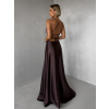 Hnědé dlouhé plesové společenské šaty CELLINES se šněrováním a rozparkem