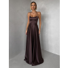 Hnědé dlouhé plesové společenské šaty CELLINES se šněrováním a rozparkem
