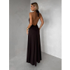 Hnědé elegantní dlouhé šaty NORELIE s výstřihem