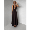 Hnědé elegantní dlouhé šaty NORELIE s výstřihem
