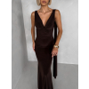 Hnědé společenské dlouhé vázací šaty RAVILETA s vlečkou