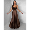 Hnědé saténové dlouhé společenské šaty LUNOREX