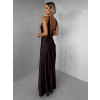 Hnědé společenské jednoduché dlouhé šaty CARMIYA