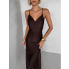 Hnědé společenské jednoduché dlouhé šaty CARMIYA