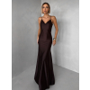 Hnědé společenské jednoduché dlouhé šaty CARMIYA
