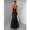 Hnědé společenské dlouhé šaty GAREVIA s rozparkem