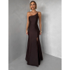 Hnědé společenské dlouhé šaty GAREVIA s rozparkem