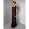 Hnědé společenské dlouhé šaty GAREVIA s rozparkem
