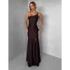 Hnědé společenské dlouhé šaty GAREVIA s rozparkem
