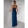 Petrolejová dlouhé saténové společenské šaty ORIXY s výstřihem