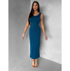 Petrolejové přiléhavé midi šaty TREVY s holými zády