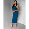 Petrolejové přiléhavé midi šaty TREVY s holými zády