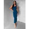 Petrolejové přiléhavé midi šaty TREVY s holými zády