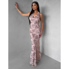 Růžové společenské dlouhé šaty HENTARI s flitry
