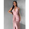 Starorůžové saténové dlouhé společenské šaty CELESTIA