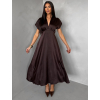 Tmavě hnědé elegantní společenské midi šaty OMNIS