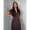 Tmavě hnědé elegantní společenské midi šaty OMNIS