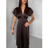 Tmavě hnědé elegantní společenské midi šaty OMNIS