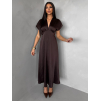 Tmavě hnědé elegantní společenské midi šaty OMNIS
