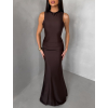 Tmavě hnědé saténové dlouhé společenské šaty LETERA s rozparkem