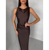 Tmavě hnědé saténové midi šaty ZERALA se sponou