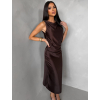 Tmavě hnědé saténové midi šaty ZERALA se sponou