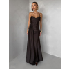 Tmavě hnědé společenské dlouhé šaty SATIN