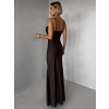 Tmavě hnědé společenské dlouhé šaty SATIN