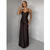 Tmavě hnědé společenské dlouhé šaty SATIN