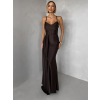 Tmavě hnědé společenské dlouhé šaty SATIN