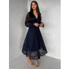 Tmavě modré krajkové společenské midi šaty LIRONDE