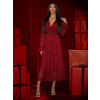 Bordó krajkové společenské midi šaty LIRONDE