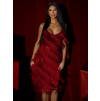 Červené koktejlové třpytivé šaty POPPI s třásněmi