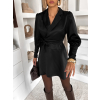 Černé saténové zavinovací krátké šaty MOKESA