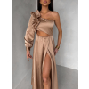 Zlaté dlouhé saténové společenské šaty ZAYVIX